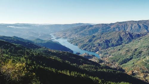 Scenic view of mountains against clear sky