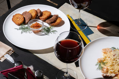 High angle view of food on table