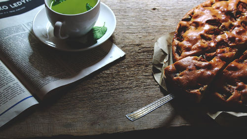 High angle view of food on table