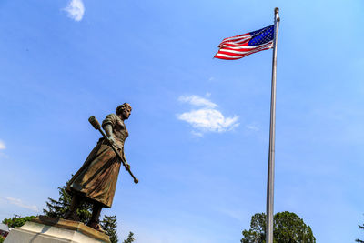 Low angle view of statue against sky