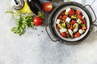 High angle view of food on table