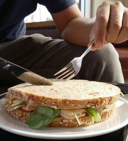 Midsection of person having food in plate