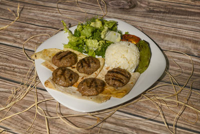 High angle view of meal served in plate