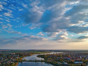 High angle view of townscape against sky during sunset