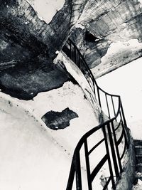 High angle view of abandoned staircase during winter