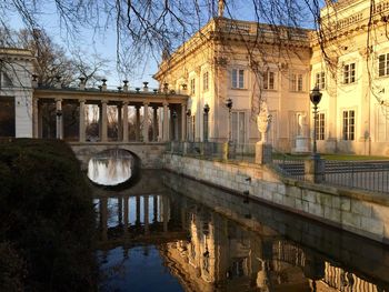 Reflection of lazienki palace on canal