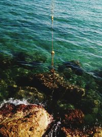 High angle view of fishing net on sea