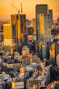 High angle view of buildings in city