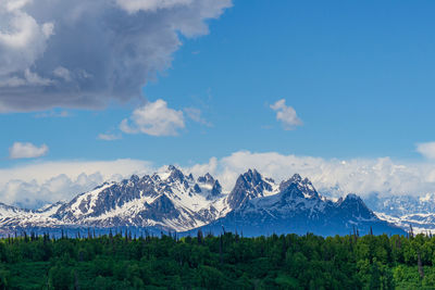 Scenic view of snowcapped mountains against sky