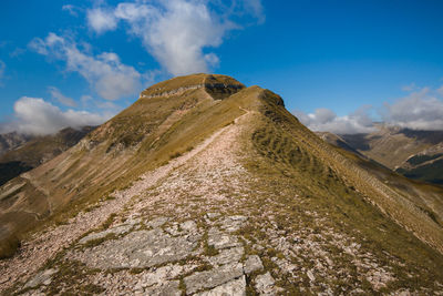 Low angle view of snowcapped mountain against sky