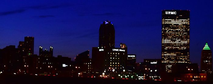 City lit up at night