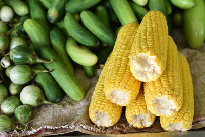 High angle view of vegetables for sale in market