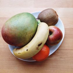 Close-up high angle view of fruits in plate