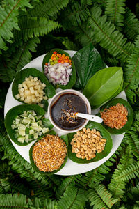 High angle view of food on table