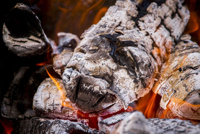 Close-up of burning wood