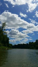 Scenic view of lake against cloudy sky