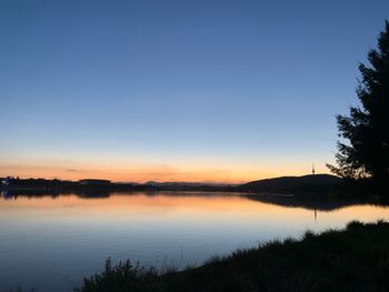 Scenic view of lake against sky during sunset