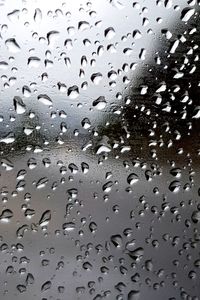 Full frame shot of raindrops on glass window