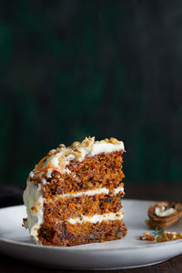 Close-up of cake in plate on table