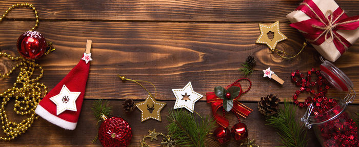 High angle view of christmas tree on table