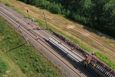 High angle view of train on railroad track