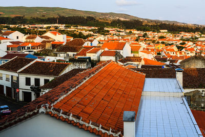 High angle view of townscape against sky