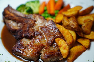 Close-up of meal served in plate