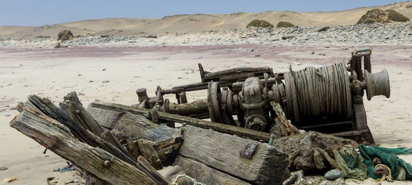 Parts of a ship wreck at skeleton coast at the west coast of namibia