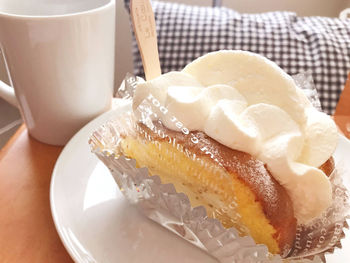 Close-up of cake in plate on table