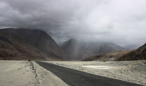 Scenic view of mountains against cloudy sky