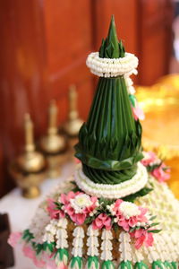 Close-up of roses on table