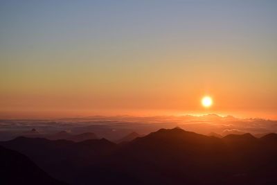 Scenic view of silhouette mountains against sky during sunset