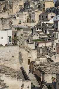 High angle view of buildings in city