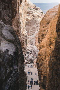 Tourists in little petra's canyon