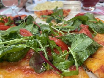 Close-up of salad served on table