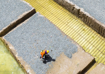 High angle view of man on water