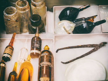 High angle view of container on table