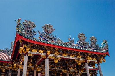 Low angle view of temple against blue sky