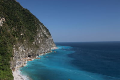 Scenic view of calm sea against clear sky