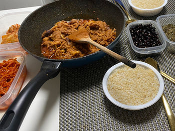 High angle view of food on table