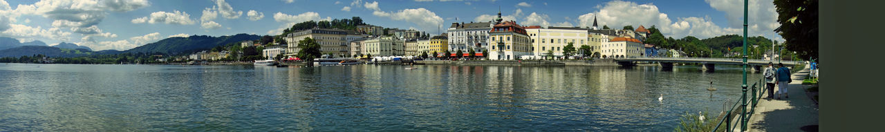 Panoramic view of city buildings against sky