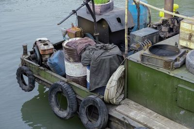 High angle view of abandoned boat in lake