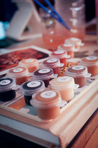 High angle view of candles on table