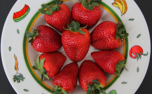 Directly above shot of strawberries in plate