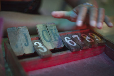 Close-up of text on wood