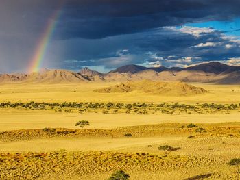 Scenic view of sand dunes against sky