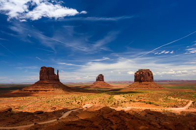 Rock formations on landscape against sky