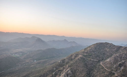 Scenic view of mountains against clear sky