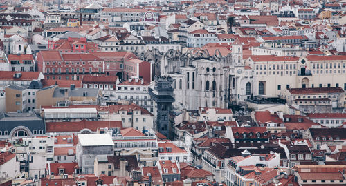 High angle view of houses in city