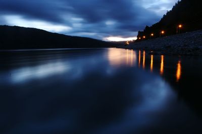 Scenic view of lake against cloudy sky